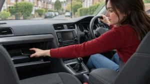 New driver with a phone switched off and out of reach while driving