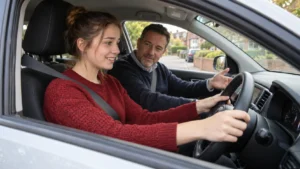 Learner driver having a driving lesson with Herts Driver Training