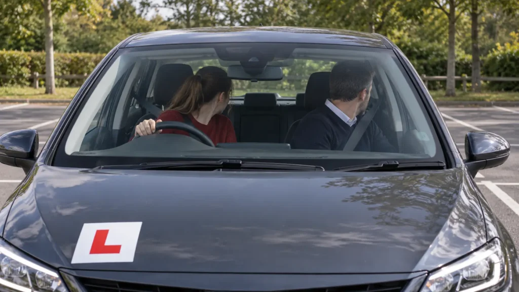 Learner driver reverse bay parking with an instructor