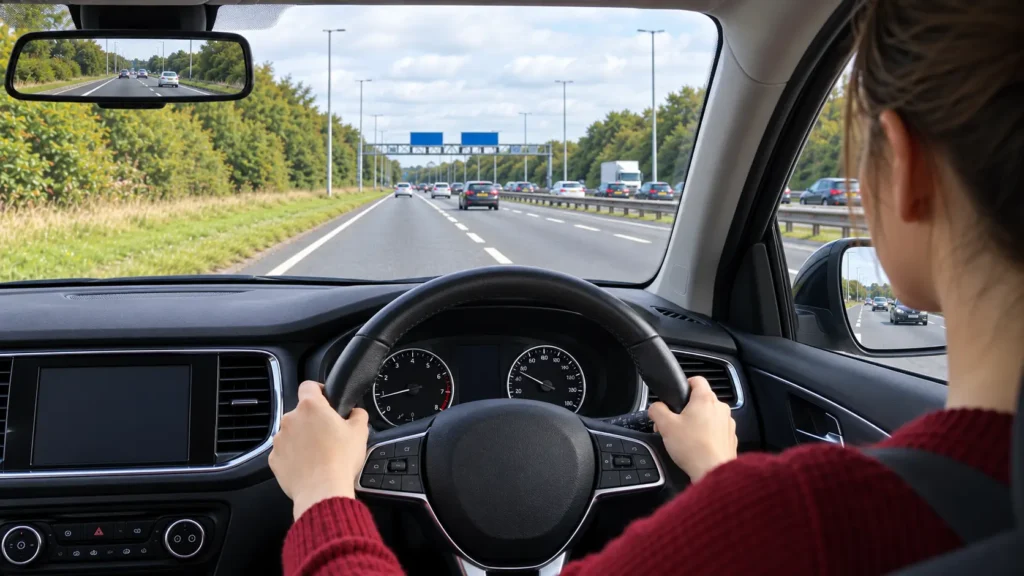 New driver joining a UK motorway from a slip road